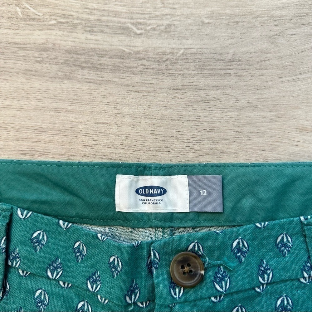 NWT Old Navy Turquoise Green Paisley Floral Linen Shorts Size 12 Summer Boho - Picture 5 of 10